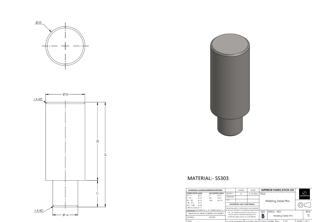 16mm Welding Table Locator Pins